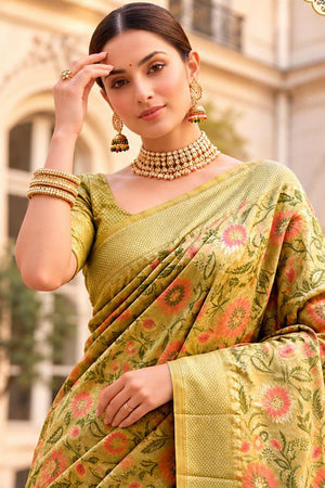 Yellow Woven Banarasi Silk Saree (ACB2746)