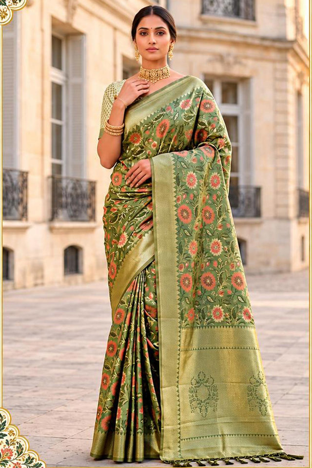 Green Woven Banarasi Silk Saree (ACB2748)