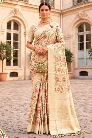 Beige Woven Banarasi Silk Saree (ACB2750)