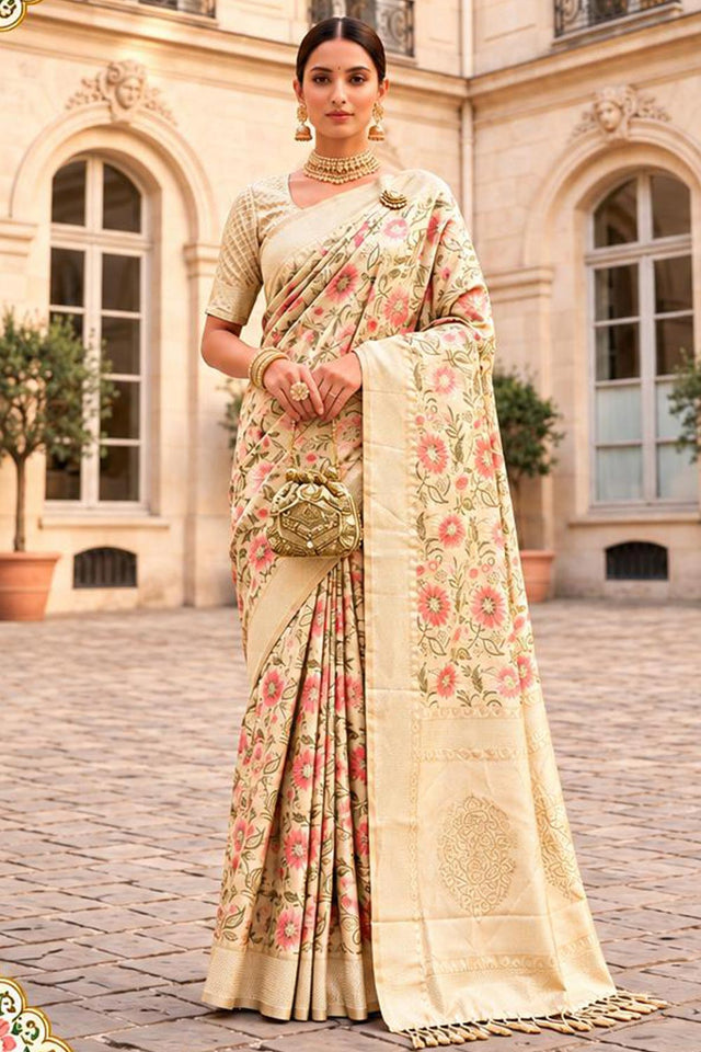 Beige Woven Banarasi Silk Saree (ACB2750)