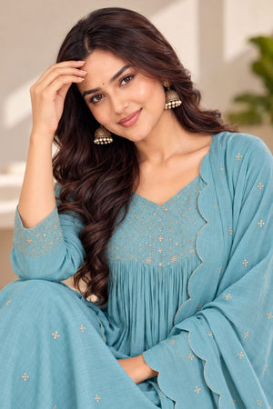 Sky Blue Embroidered Chanderi Anarkali Suit (ACB2768)