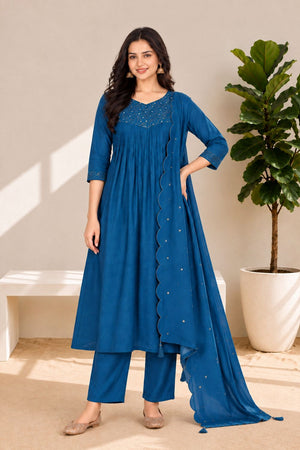 Blue  Embroidered Chanderi Anarkali Suit (ACB2769)