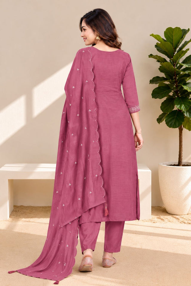 Pink Embroidered Chanderi Anarkali Suit (ACB2770)