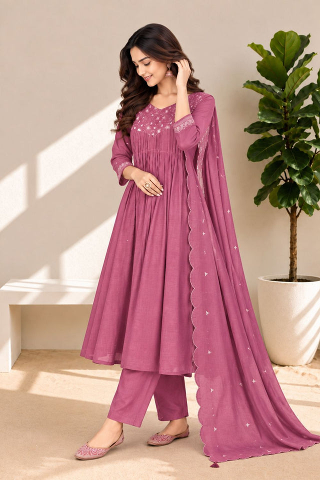 Pink Embroidered Chanderi Anarkali Suit (ACB2770)