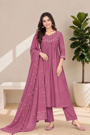 Pink Embroidered Chanderi Anarkali Suit (ACB2770)