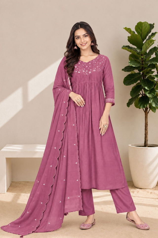 Pink Embroidered Chanderi Anarkali Suit (ACB2770)