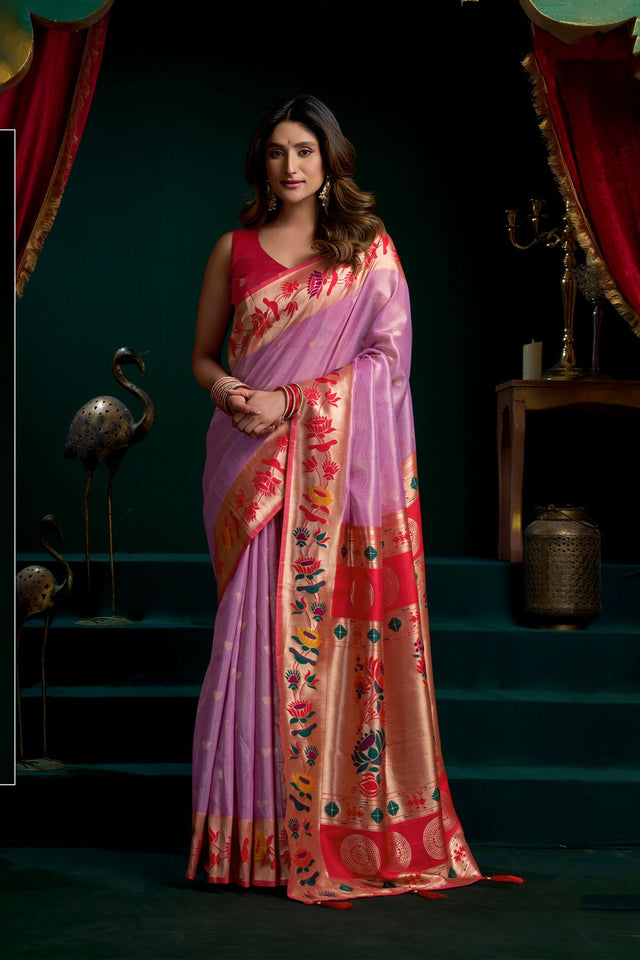 Purple Jacquard Woven Tissue Silk Saree (ACB2773)