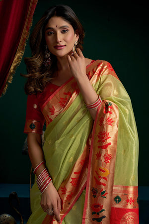 Green Jacquard Woven Tissue Silk Saree (ACB2774)