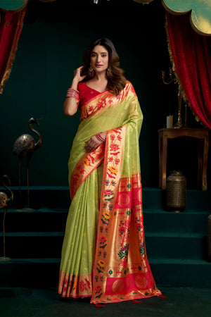 Green Jacquard Woven Tissue Silk Saree (ACB2774)