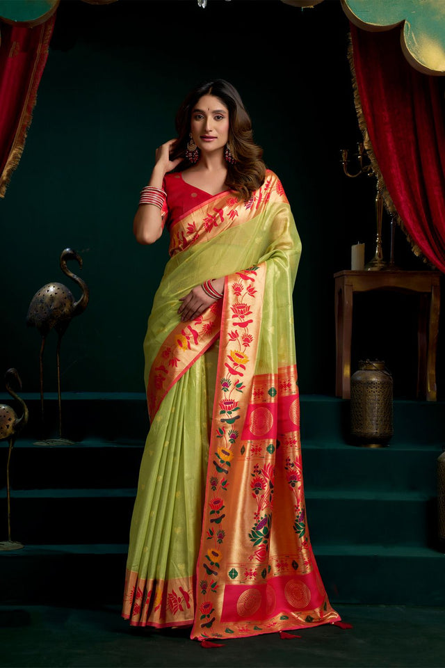Green Jacquard Woven Tissue Silk Saree (ACB2774)
