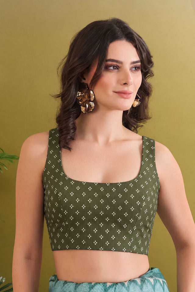 Green Floral Printed Silk Blend Ready to Wear Saree (ACB2783)