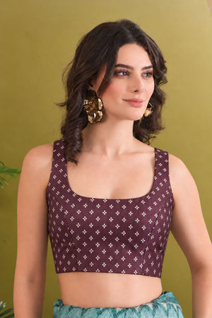 Wine Floral Printed Silk Blend Ready to Wear Saree (ACB2784)