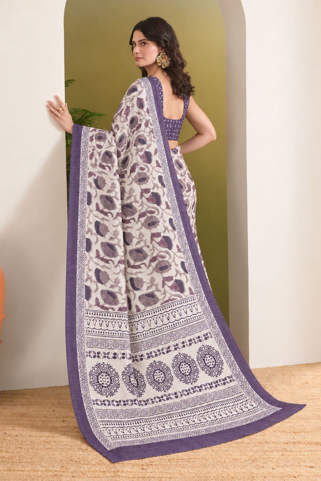 Purple Floral Printed Silk Blend Ready to Wear Saree (ACB2786)