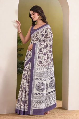 Purple Floral Printed Silk Blend Ready to Wear Saree (ACB2786)