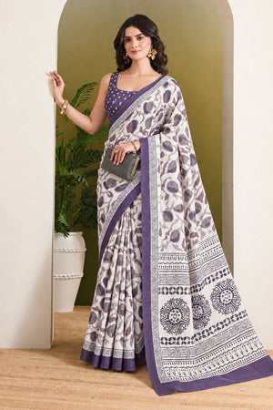 Purple Floral Printed Silk Blend Ready to Wear Saree (ACB2786)