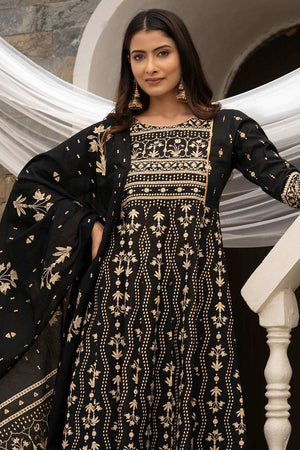 Black Cotton Sequins Work Anarkali Suit Set (ACW7376)