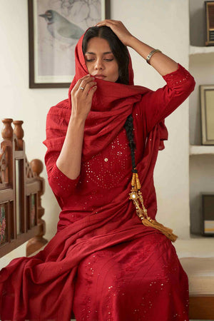 Maroon Rayon Embroideried Pant Suit Set (ACW7451)