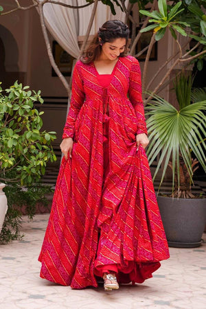 Pink Faux Georgette Digital Printed Indo-Western Suit Set
