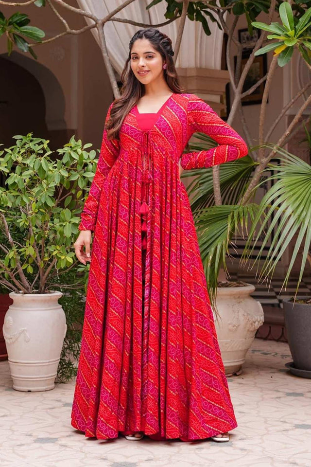 Pink Faux Georgette Digital Printed Indo-Western Suit Set