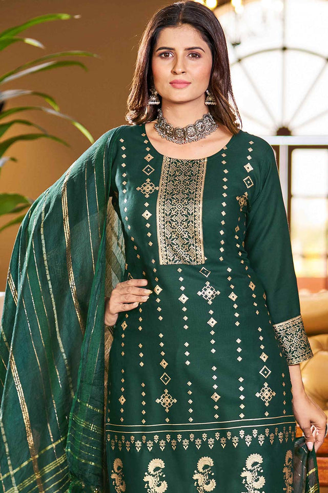 Green Rayon Printed Kurti Pant Set (ACW7772)