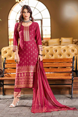 Maroon Rayon Printed Kurti Pant Set (ACW7773)