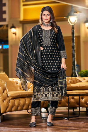 Black Rayon Printed Kurti Pant Set (ACW7775)
