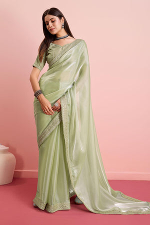 Pista Jimmy Choo Embroidered Saree