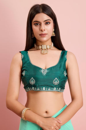 Sea Green Georgette Embroidered Saree (ACY6728)