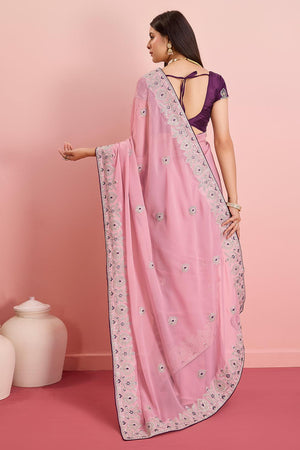 Pink Georgette Embroidered Saree (ACY6731)