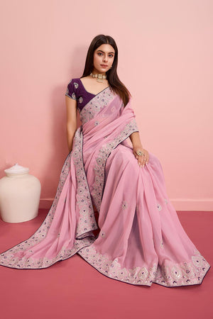 Pink Georgette Embroidered Saree (ACY6731)