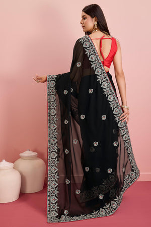 Black Georgette Embroidered Saree (ACY6732)