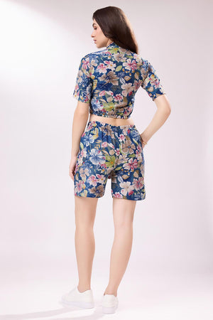 Blue Cotton Blend Printed Co-Ord Set (ACY6769)