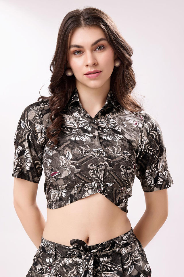 Black Cotton Blend Printed Co-Ord Set (ACY6770)