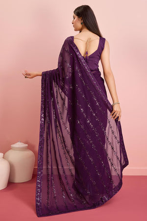 Purple Georgette Embroidered Saree (ACY6812)