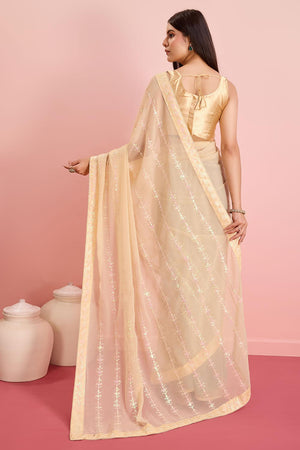 Beige Georgette Embroidered Saree (ACY6813)