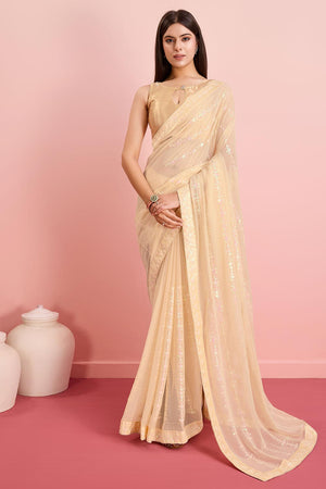 Beige Georgette Embroidered Saree (ACY6813)