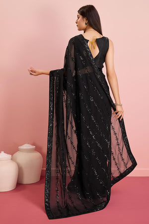 Black Georgette Embroidered Saree (ACY6815)