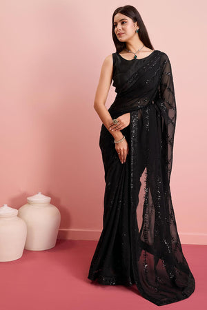 Black Georgette Embroidered Saree (ACY6815)