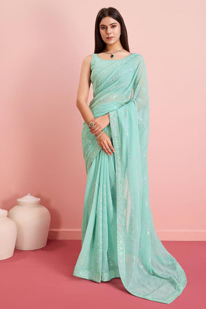 Sky Blue Georgette Embroidered Saree (ACY6816)
