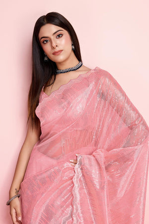 Rust Net Embroidered Saree (ACY6826)