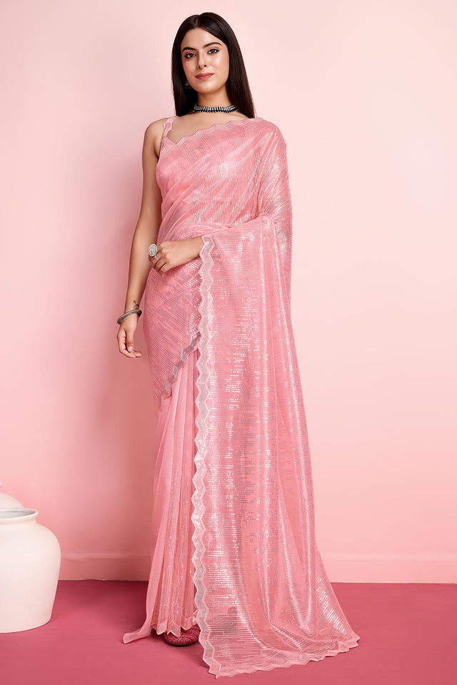 Rust Net Embroidered Saree (ACY6826)