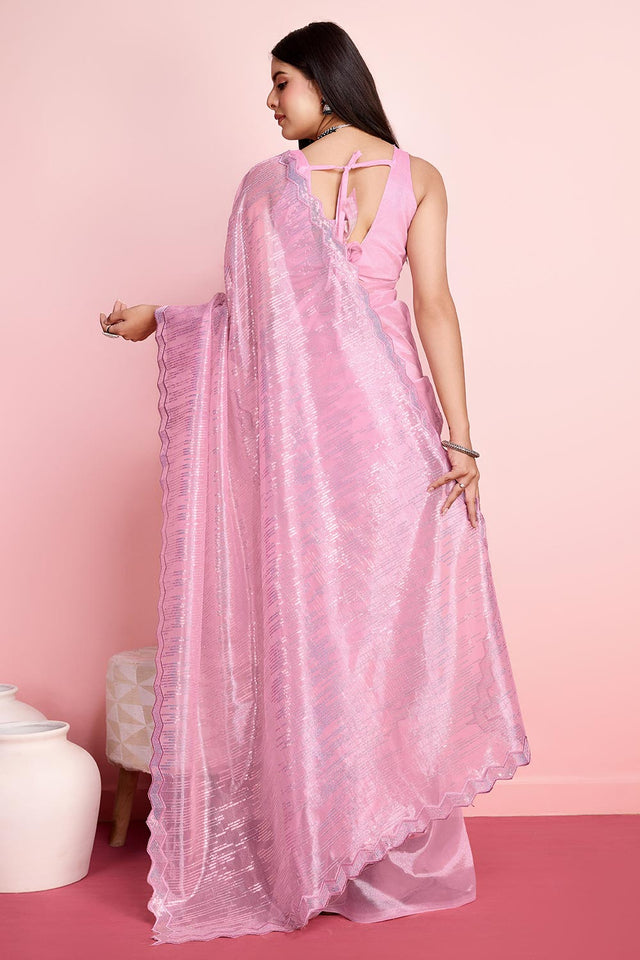 Pink Net Embroidered Saree (ACY6828)