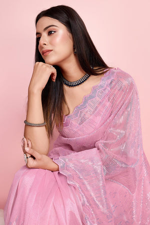 Pink Net Embroidered Saree (ACY6828)