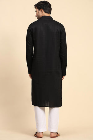 Black Cotton Woven Long Kurta (ACY6853)
