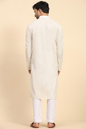 Off White Cotton Woven Long Kurta (ACY6854)