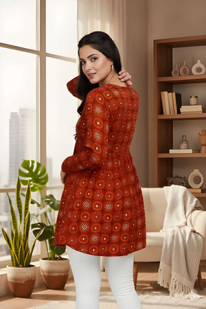 Red Printed Silk Short Kurti (ACY8191)