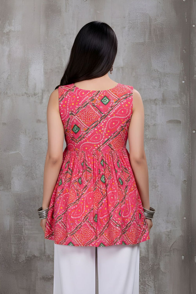 Pink Printed Silk Short Kurti (ACY8194)