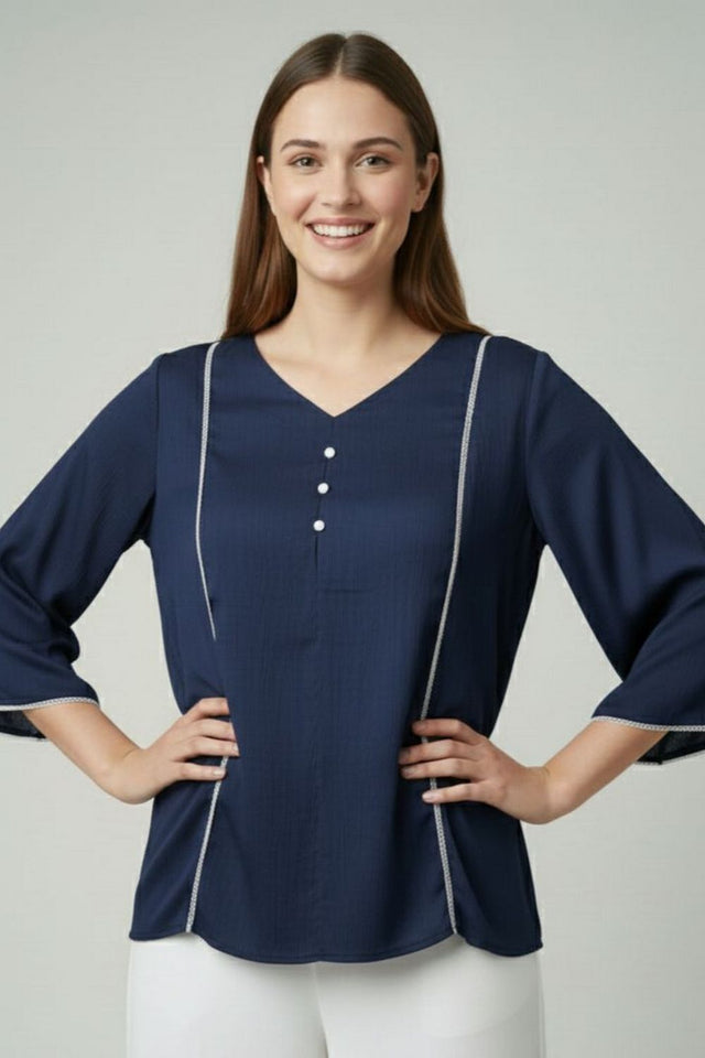 Blue Solid Silk Short Kurti (ACY8198)