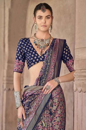 Blue Silk Printed Saree