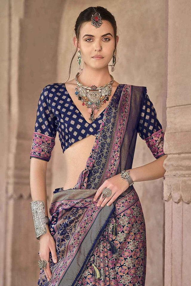 Blue Silk Printed Saree